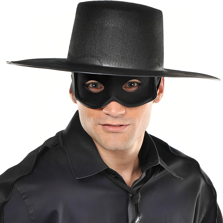 Thief wearing black mask with eye holes, covering entire face