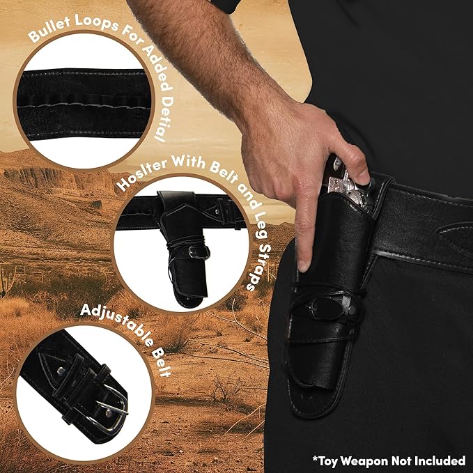 Faux Leather Black Single Holster Belt
