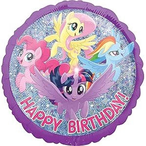 My Little Pony Happy Birthday Holographic Round Foil Balloon 45cm