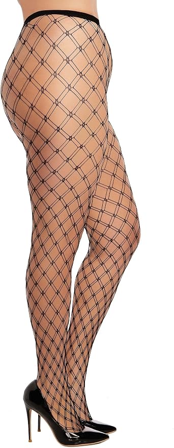 Double Knitted Fence Net Pantyhose, Plus Size