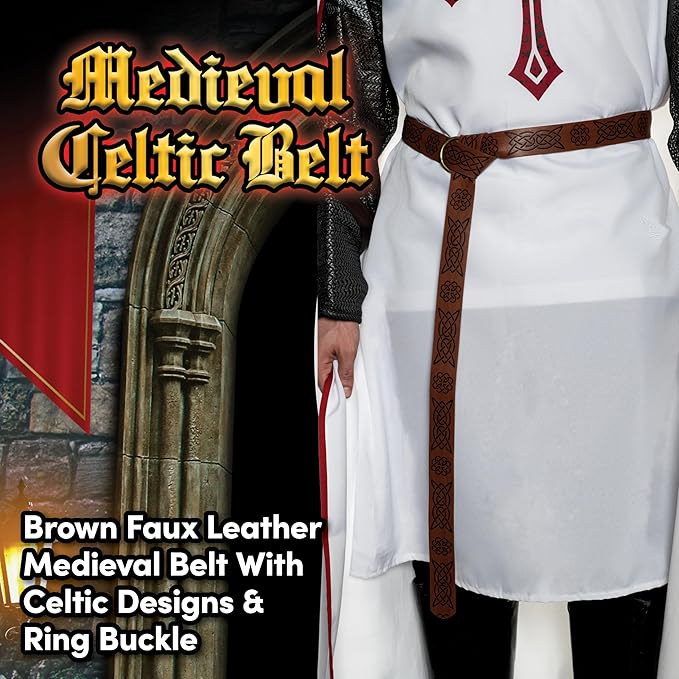 Celtic Medieval Brown Faux Leather Belt, Adult