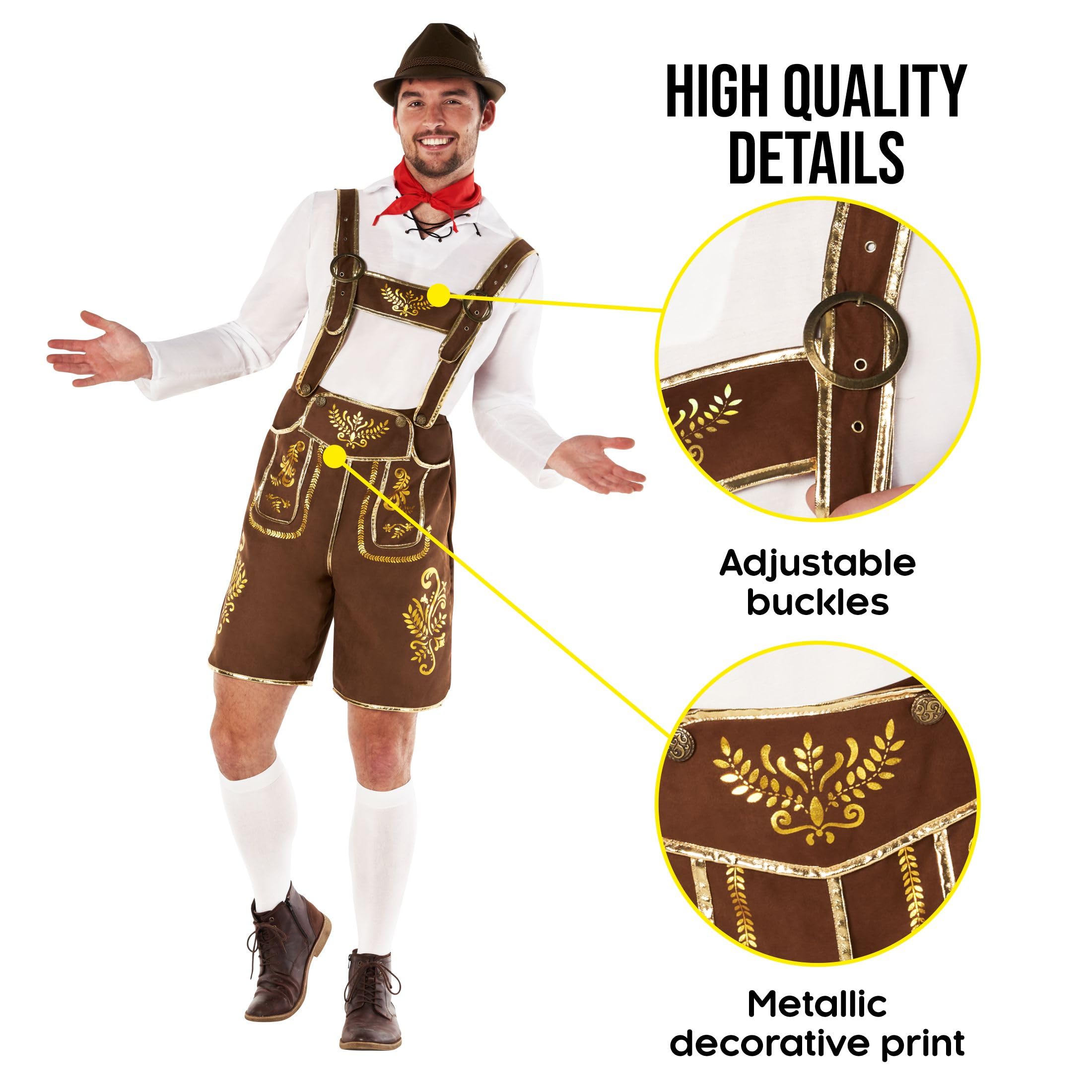 Traditional Lederhosen – Brown and Gold Mens Costume