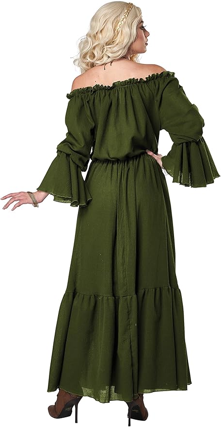 Medieval Renaissance Maxi Dress Women's Costume, Forest Green