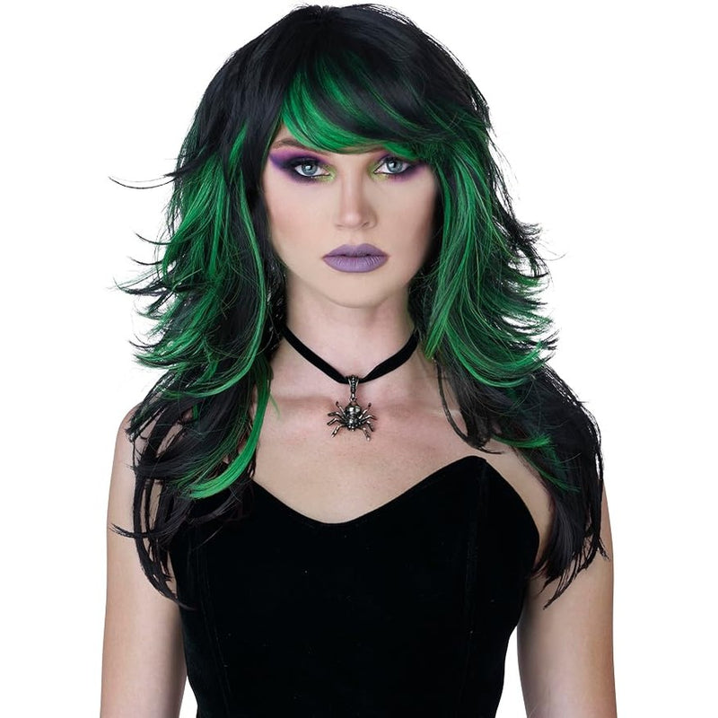 Gothic Witch Wig, Black & Green