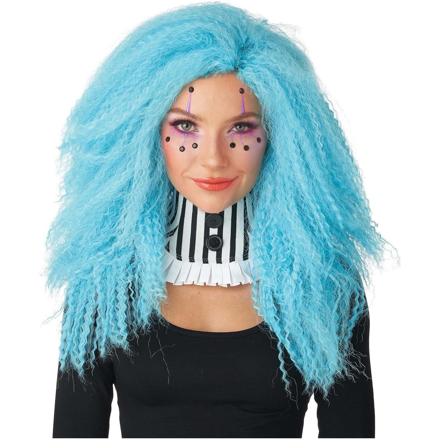 Crimped N Kooky Blue Wig with Long Wavy Synthetic Hair