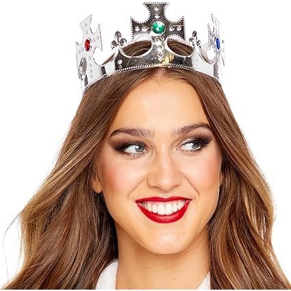 Shiny silver Royal Crown with intricate details and sparkling gemstones
