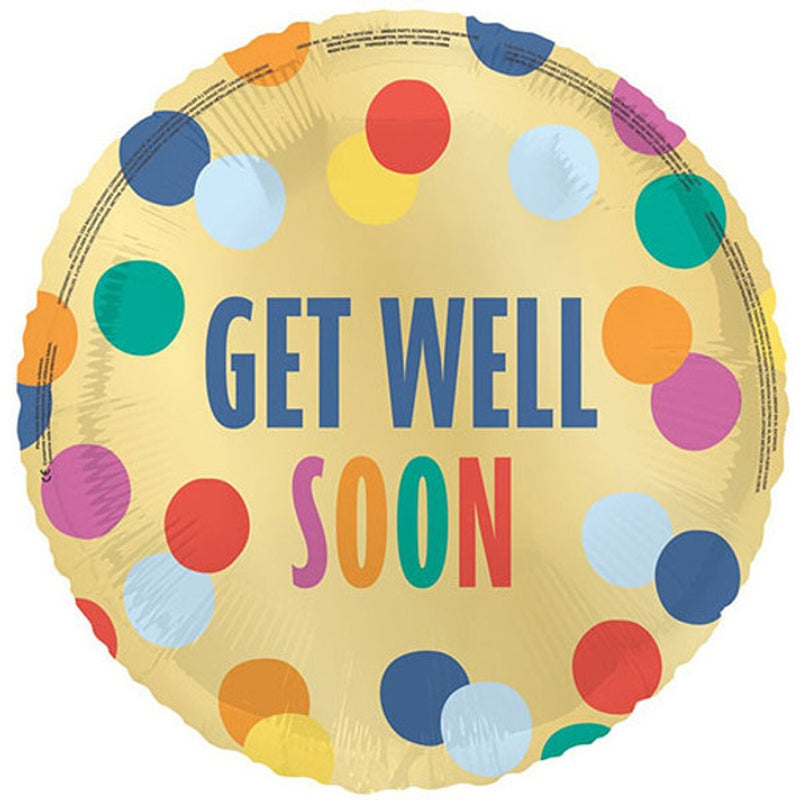 Get Well Soon Gold Confetti Dots Round Foil Balloon