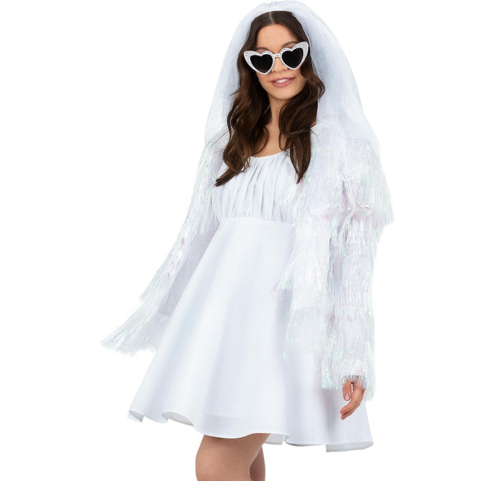 Fever Tinsel Festival Jacket, Iridescent White