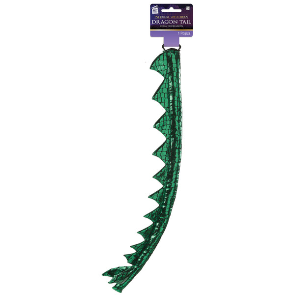 Shiny metallic green dragon tail with pointed spikes and intricate details