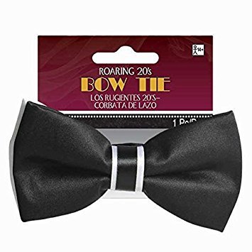 Black and white satin bow tie with a roaring 20's vintage design