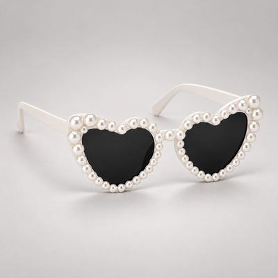 Beach Party Pearl Heart Glasses White