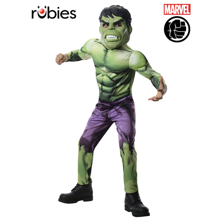 Hulk Deluxe Costume, Child - Front View, with Muscle Padding and Green Skin Texture