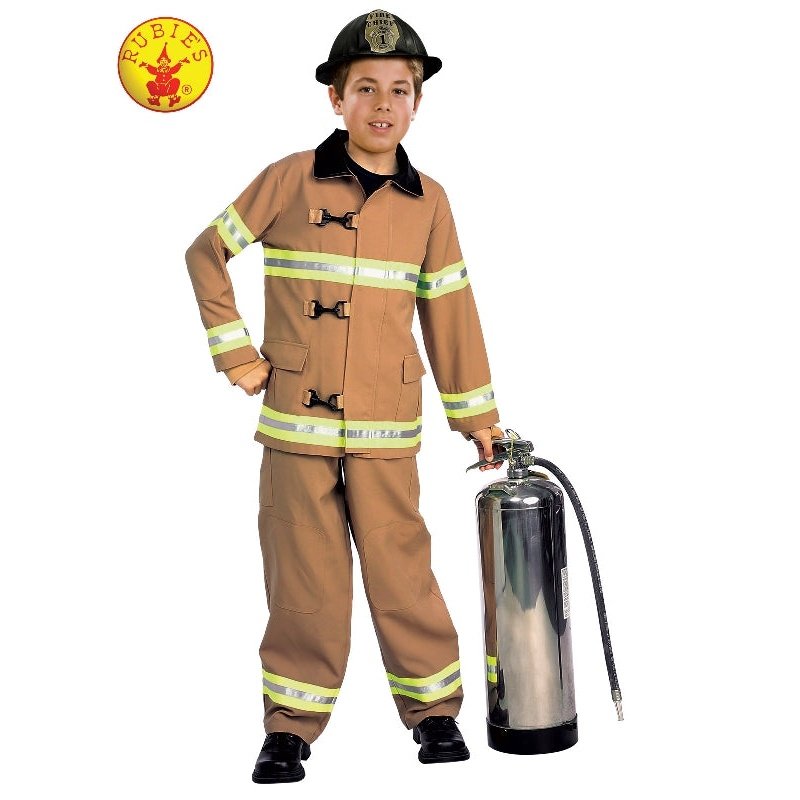 Fire Fighter Costume Child Size L with red jacket, hat, and accessories