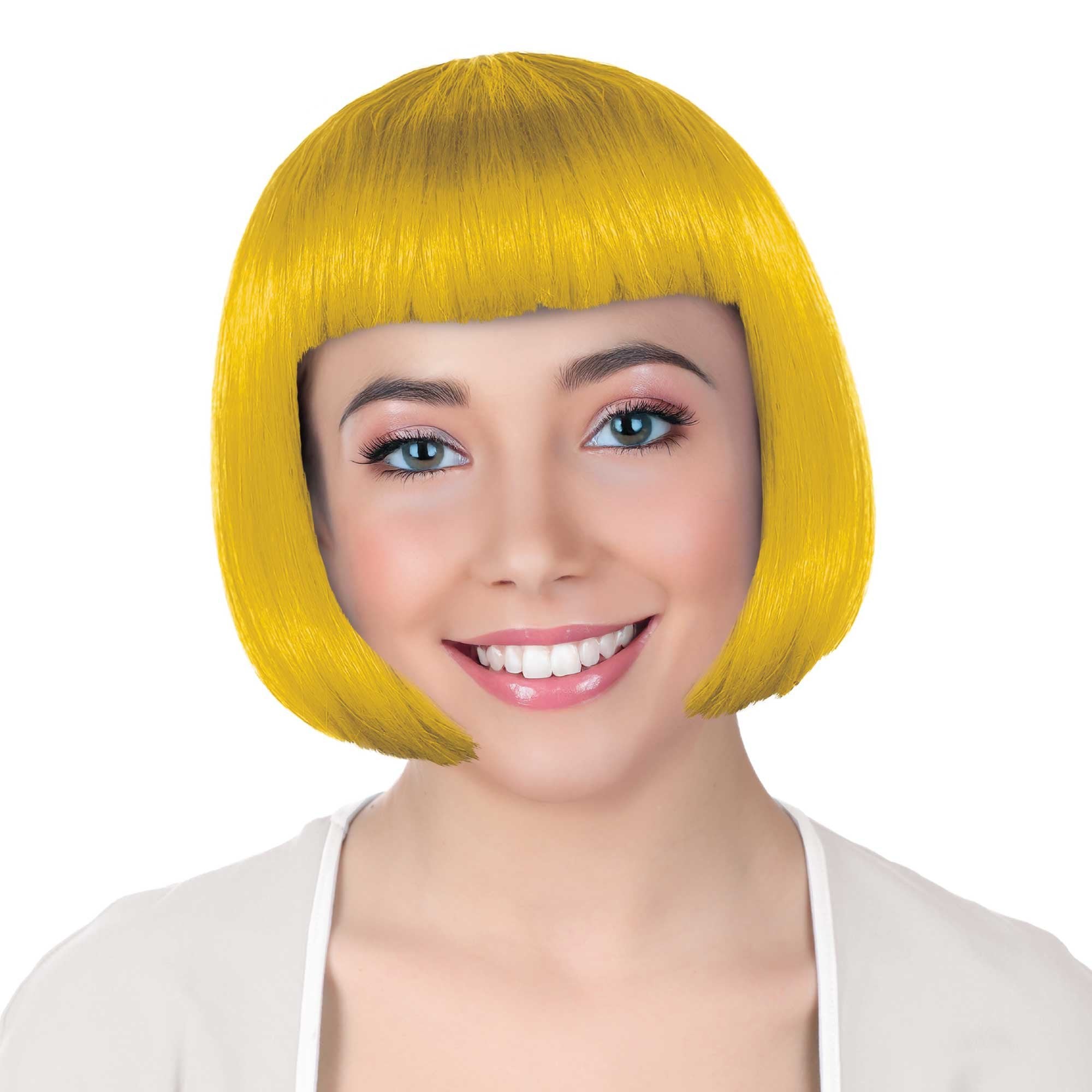 Yellow Bob Wig with Blunt Fringe
