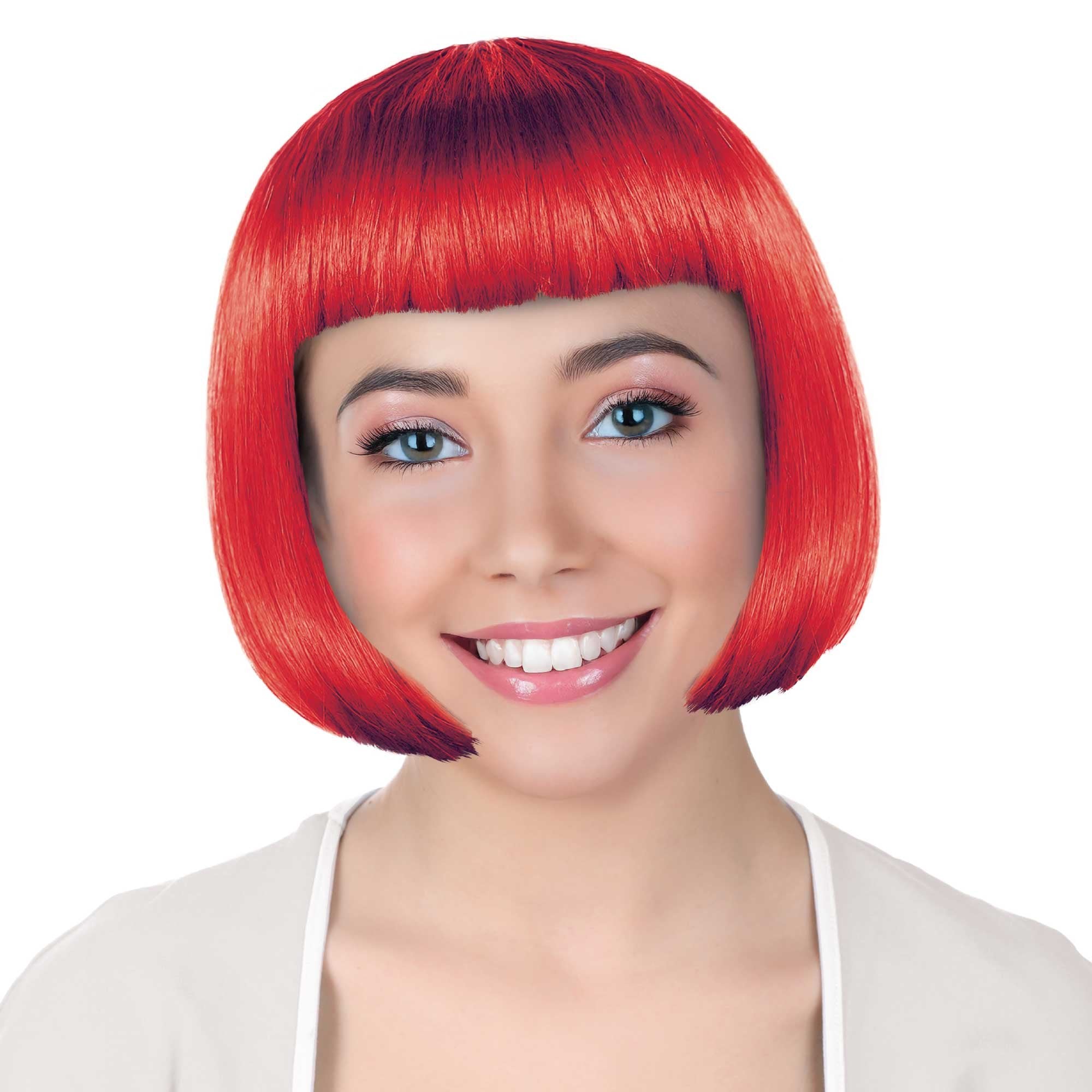 Red Bob Wig with Blunt Fringe