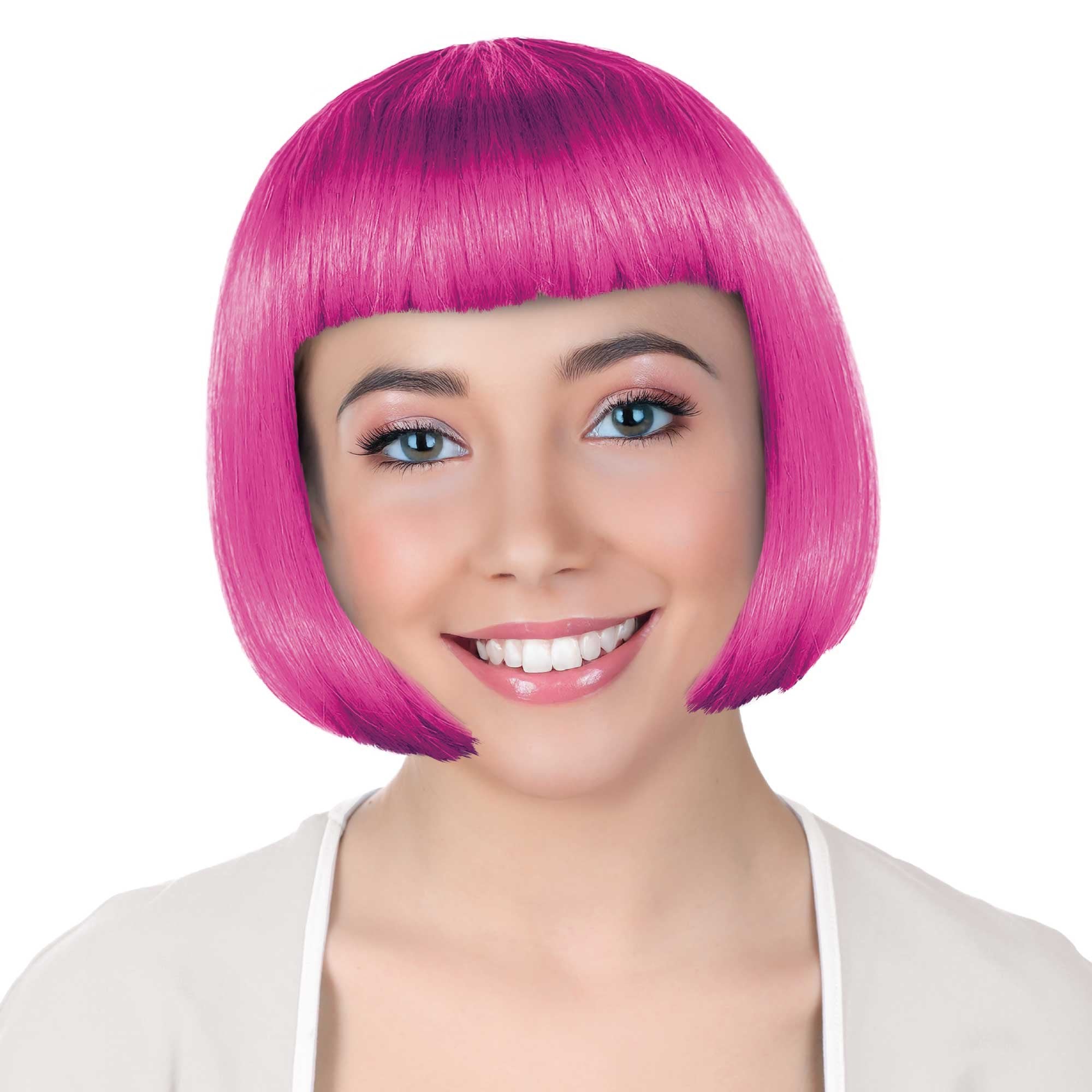 Pink Bob Wig with Blunt Fringe