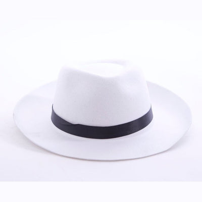 Stylish Deluxe White Fedora Hat with Classic Black Ribbon Accents