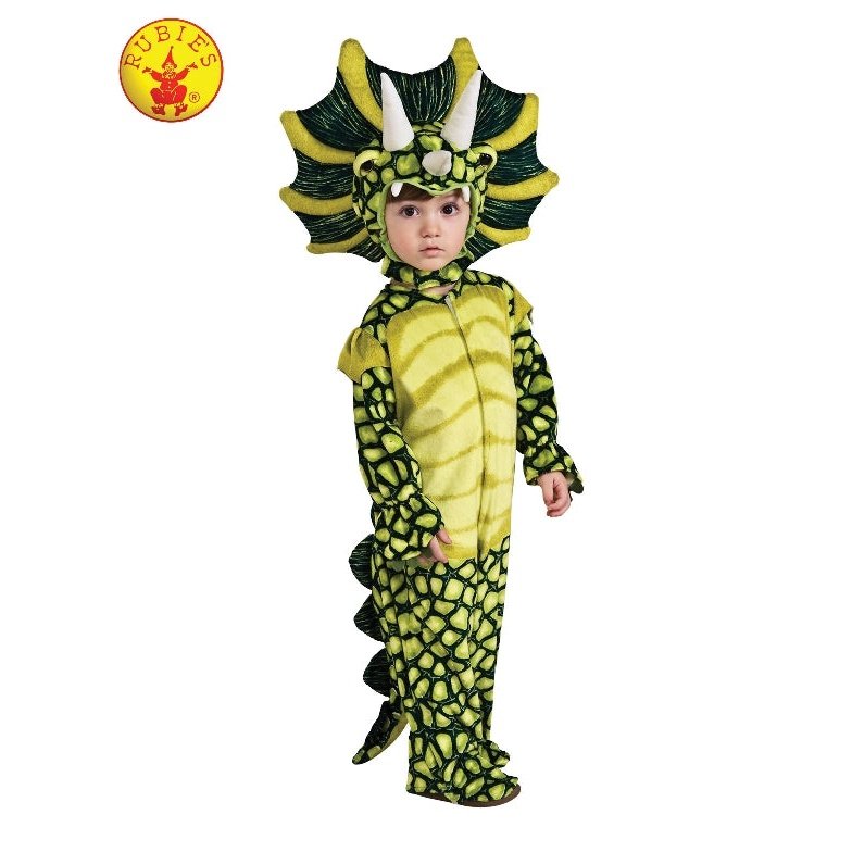 Triceratops Dinosaur Costume, Child, front view with realistic scale patterns