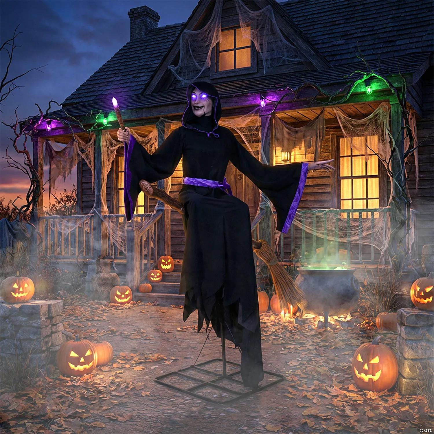 8 Ft. Animated Light-Up Hovering Witch with Broom & Wand