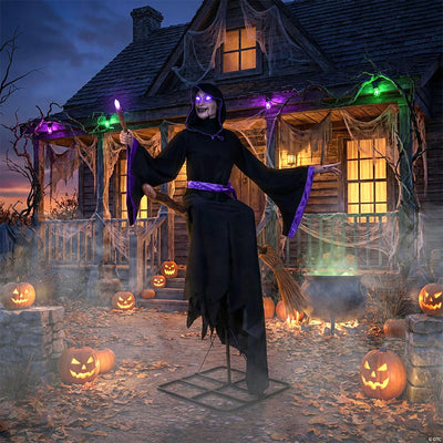 8 Ft. Animated Light-Up Hovering Witch with Broom & Wand