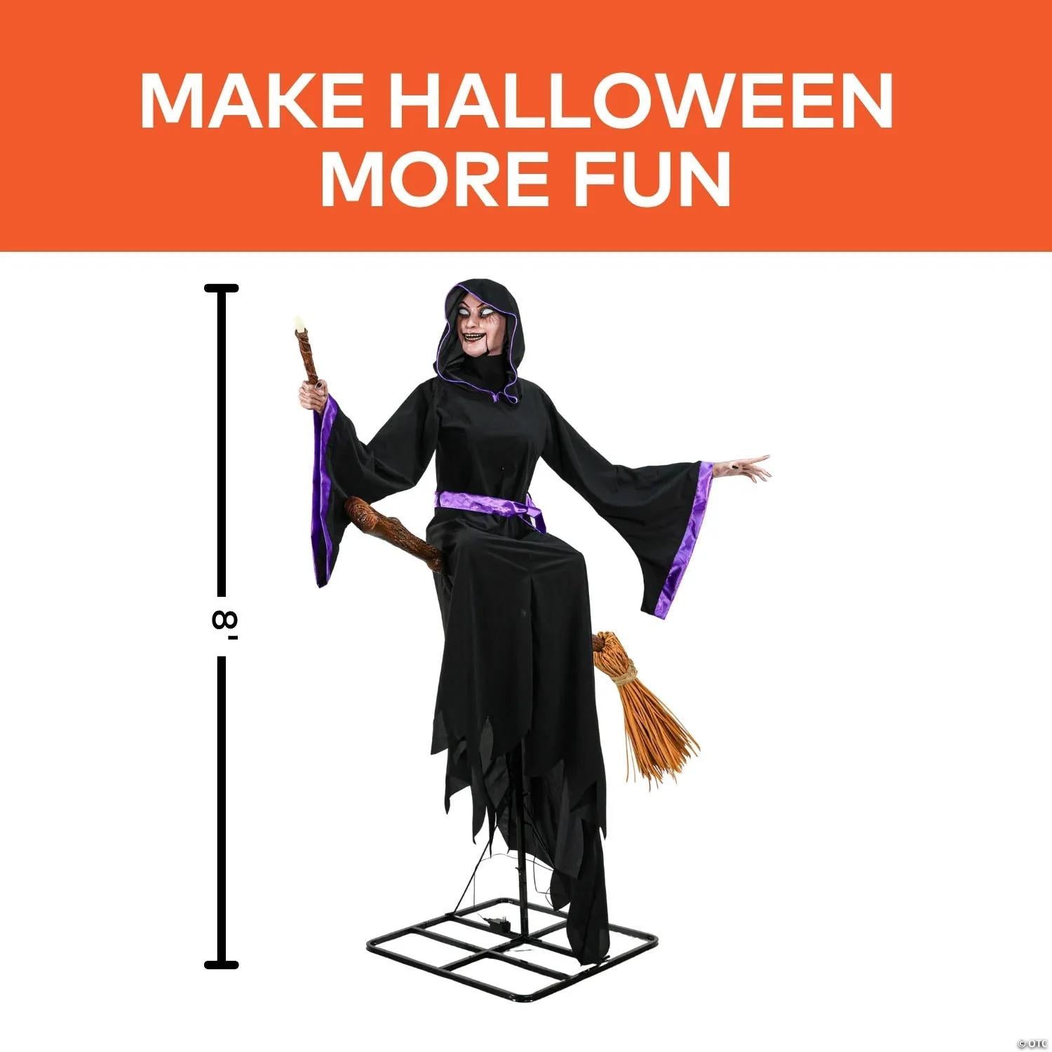 8 Ft. Animated Light-Up Hovering Witch with Broom & Wand