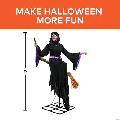 8 Ft. Animated Light-Up Hovering Witch with Broom & Wand