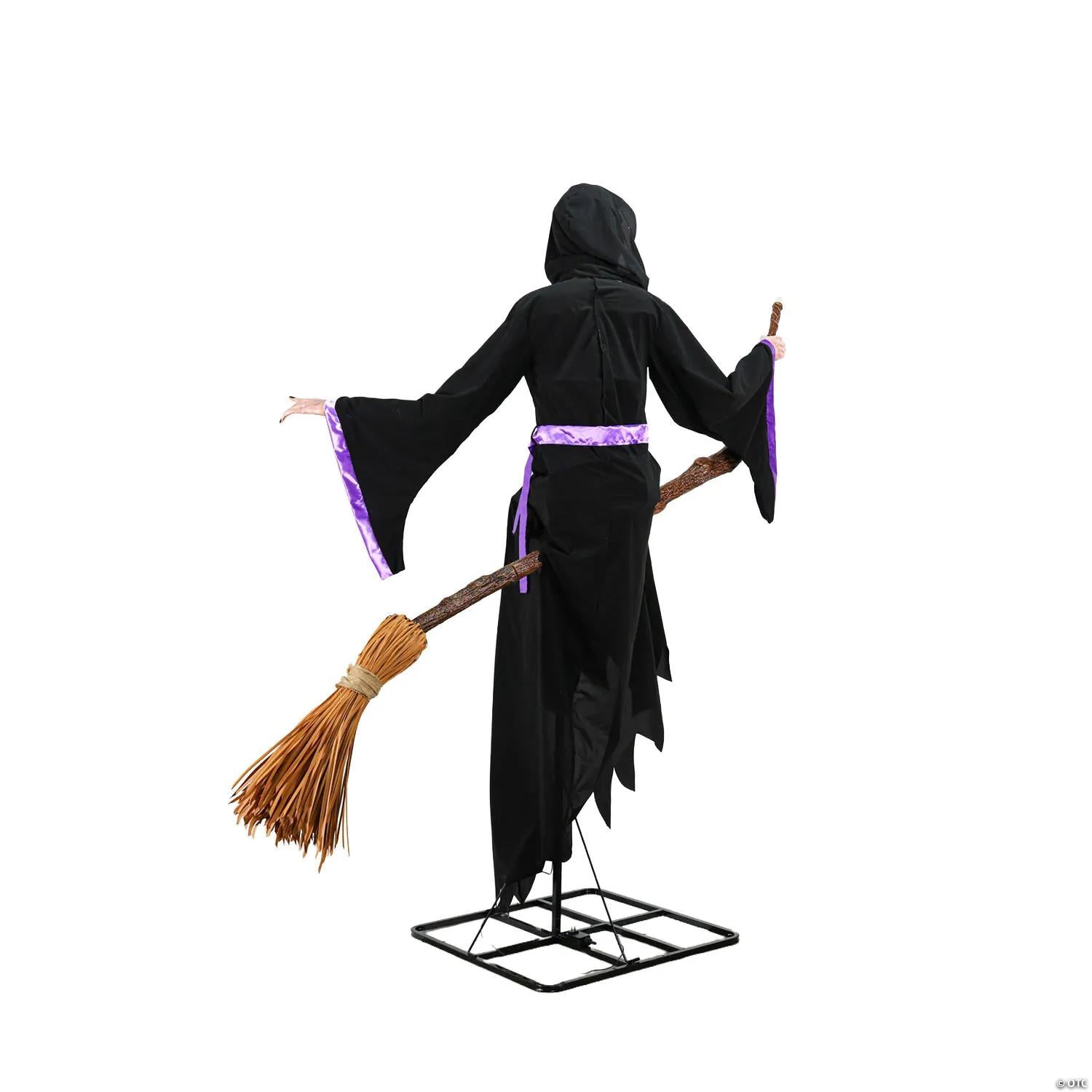 8 Ft. Animated Light-Up Hovering Witch with Broom & Wand