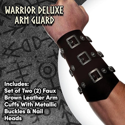 Faux Leather Warrior Arm Guard Cuffs Black