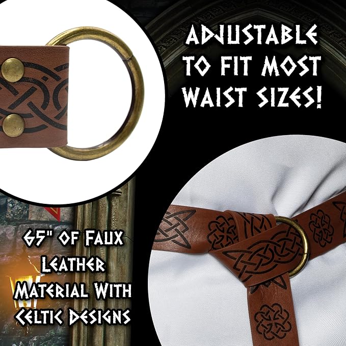 Celtic Medieval Brown Faux Leather Belt, Adult