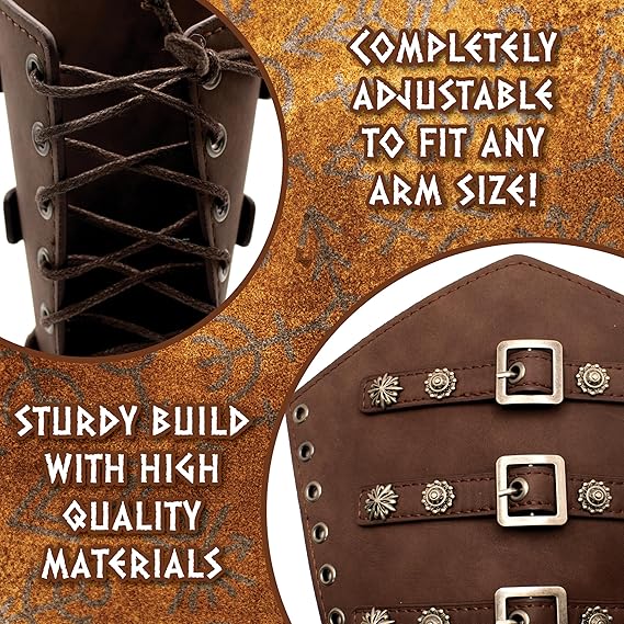 Faux Leather Warrior Arm Guard Cuffs Brown