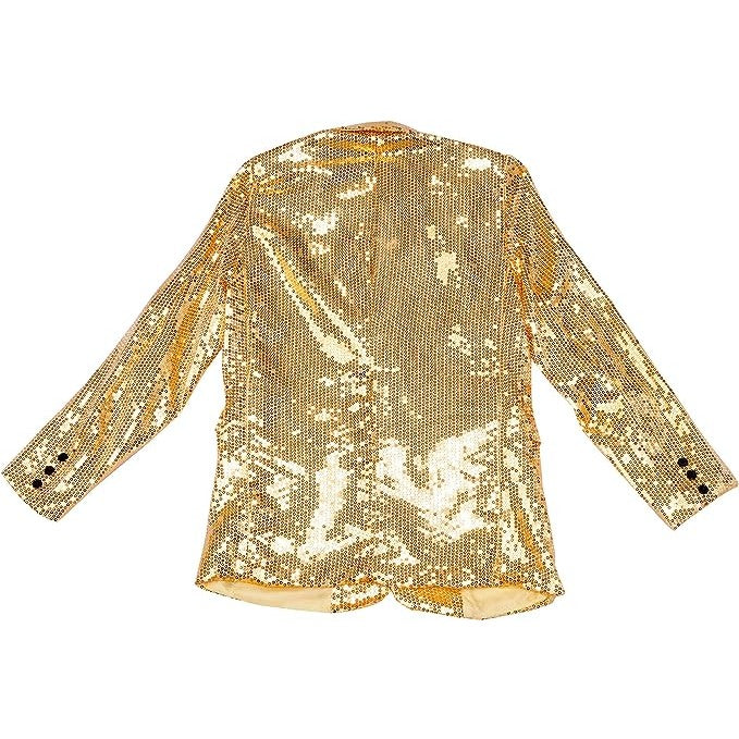 Stylish men's gold sequin jacket in size XL, perfect for special occasions and adding a touch of glam to any outfit