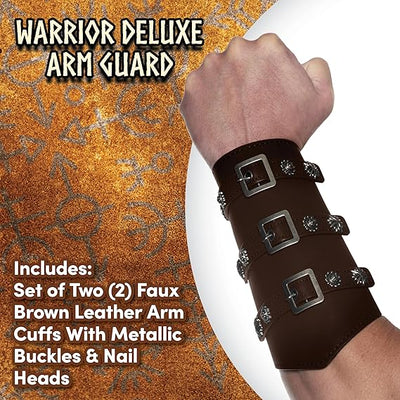 Faux Leather Warrior Arm Guard Cuffs Brown
