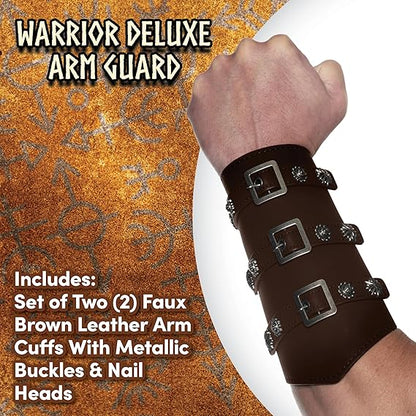 Faux Leather Warrior Arm Guard Cuffs Brown