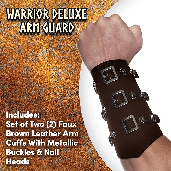 Faux Leather Warrior Arm Guard Cuffs Brown