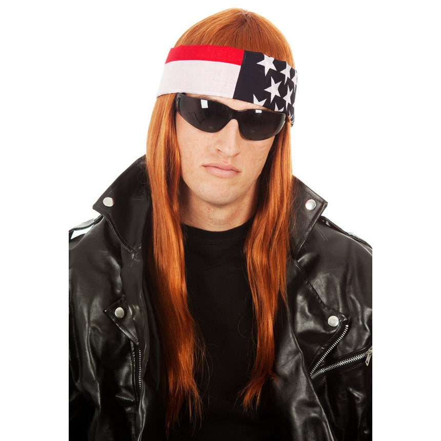 Axl Rose Auburn Rock Star Costume Wig – Long Straight with Bandana