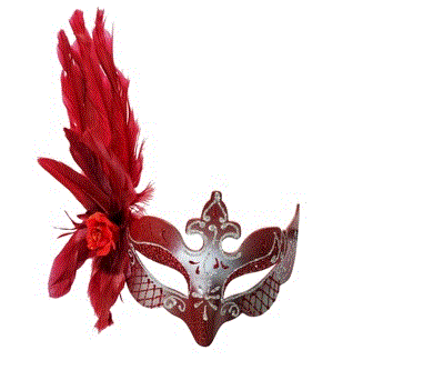 Red Silver Venetian Mask Feather Masquerade Mask with intricate detailing and elegant design