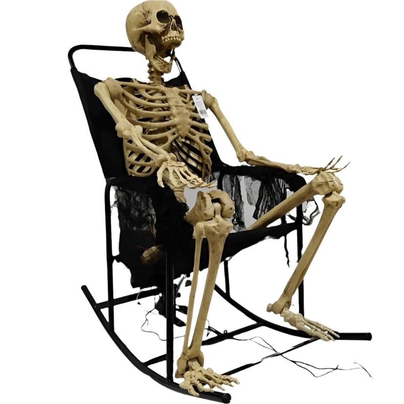 Animated 15m skeleton in chair Halloween decoration for spooky decor