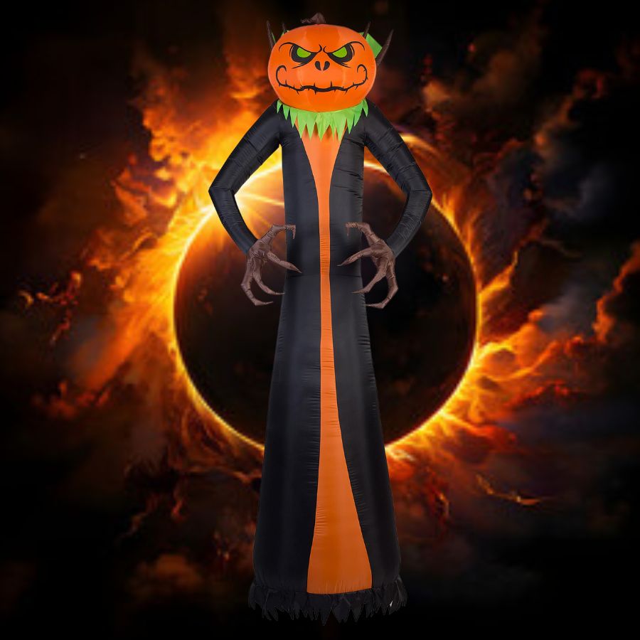  Large Halloween inflatable featuring a menacing pumpkin reaper with glowing eyes