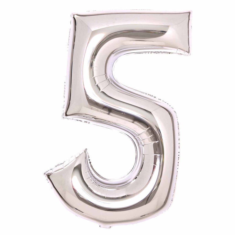 Silver Large Foil Number 5 Balloon 89cm