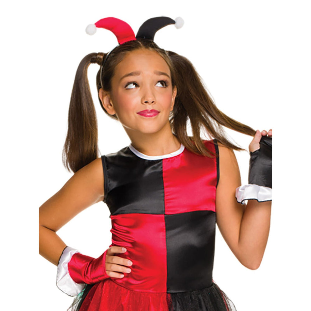 Harley Quinn Girls costume for Halloween featuring red and black colors