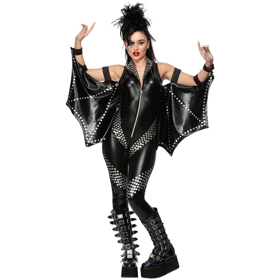 Fever Rockstar Costume Jumpsuit with Bat Wings