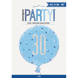 Age 30 Glitz Blue & Silver Dots Round Foil Balloon 45cm