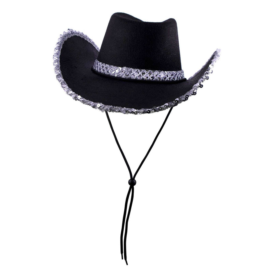 Stylish and trendy black sequins cowboy hat with a wide brim