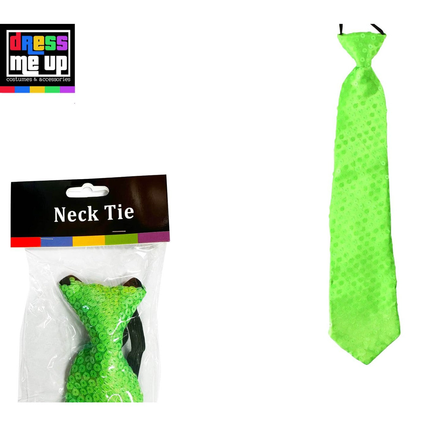 Green Neon Sequin Necktie with Elastic