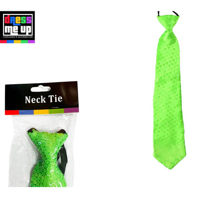 Green Neon Sequin Necktie with Elastic