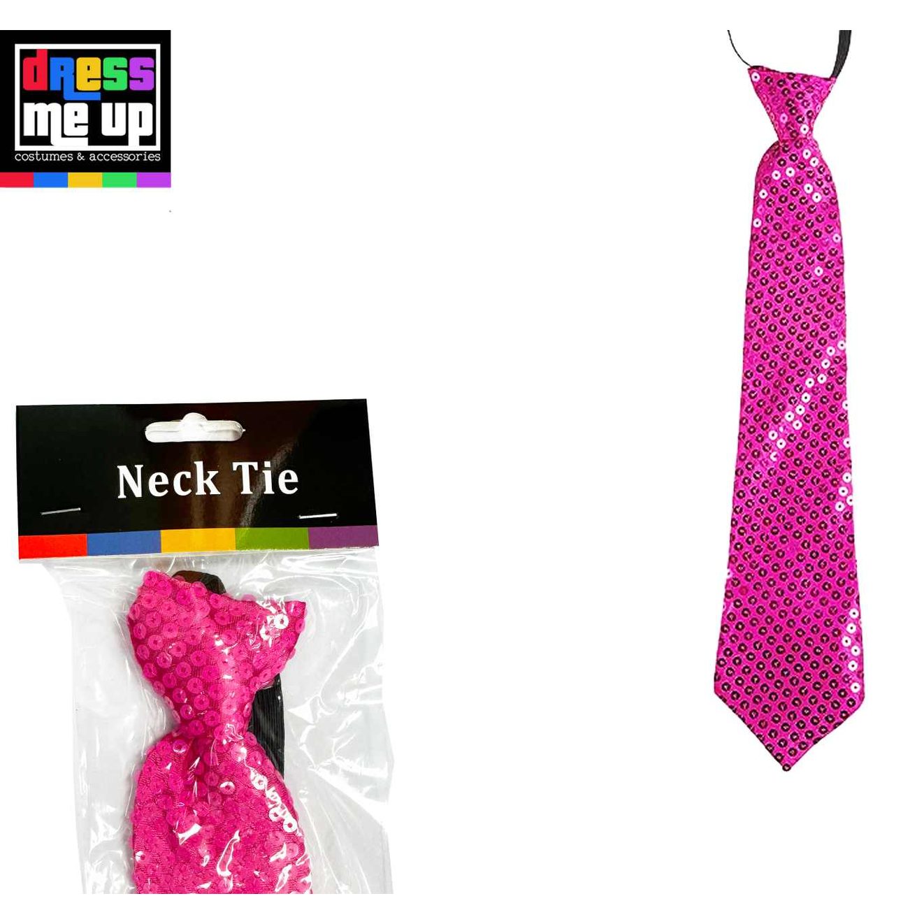 Neon Pink  Sequin Necktie with Elastic
