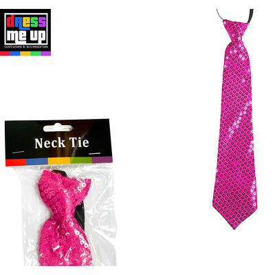 Neon Pink  Sequin Necktie with Elastic