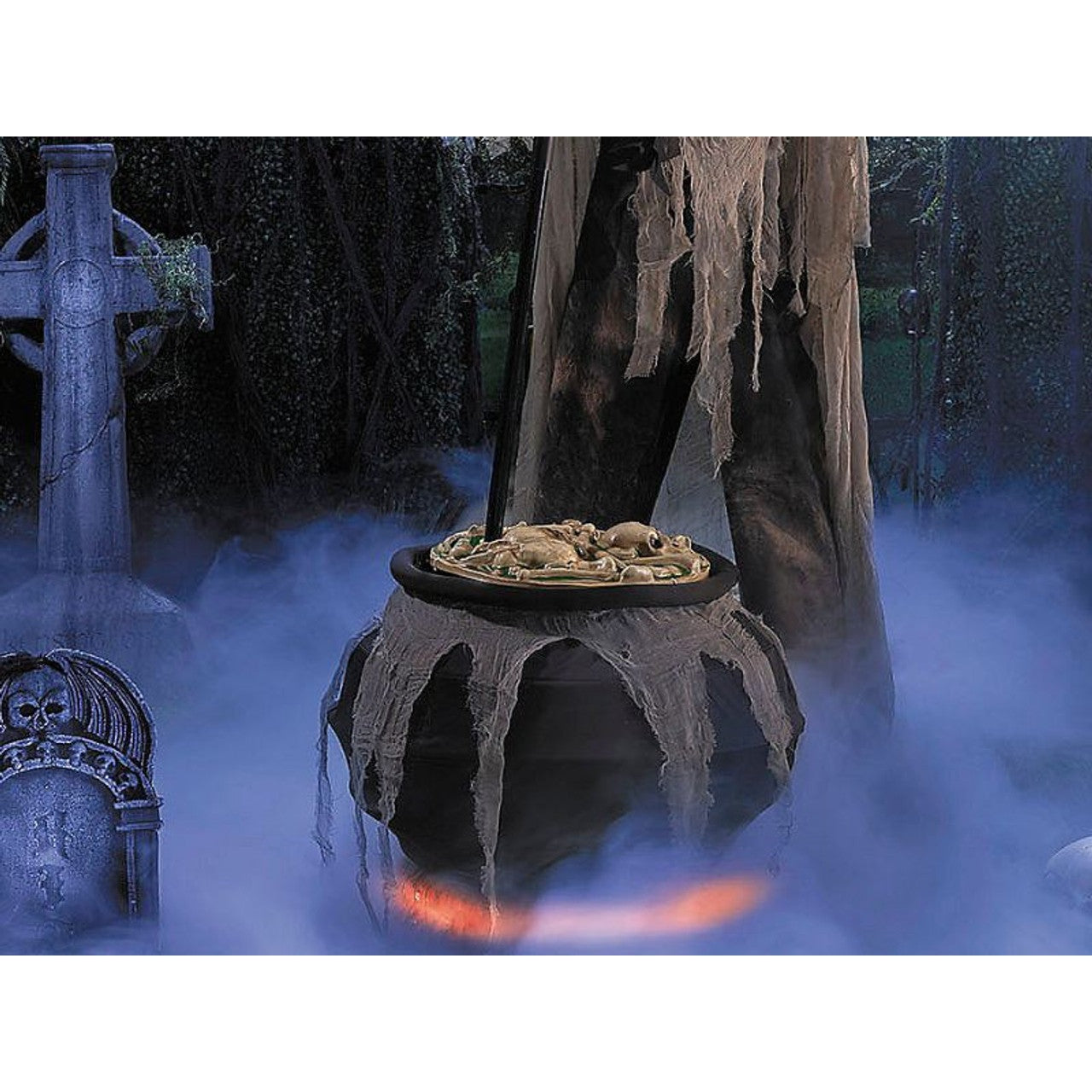 6 Ft. 7" Skeleton Stirring Cauldron Animated Prop
