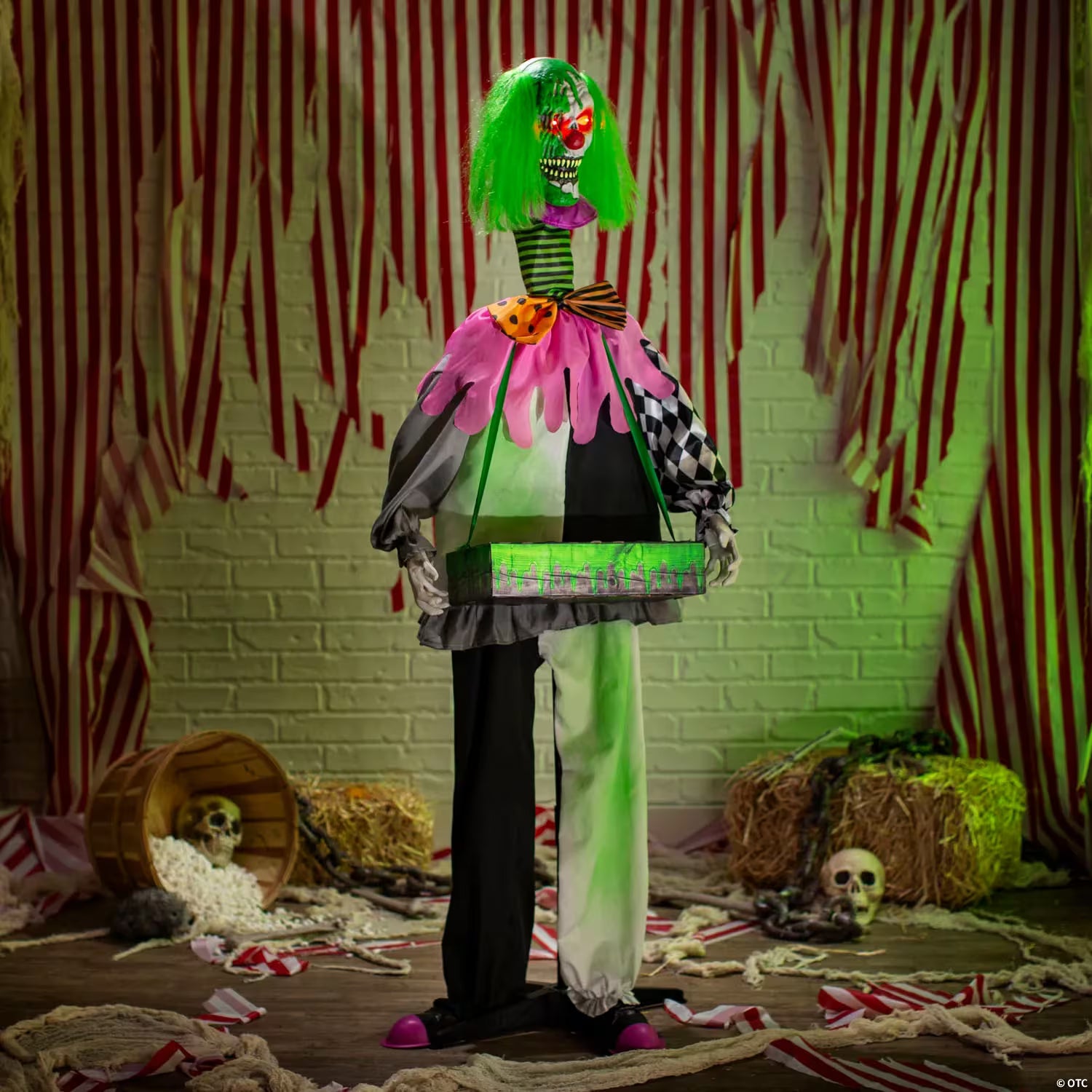 Animated Light-Up Standing Clown with Green Venom Halloween Decoration 5 Ft. 10"