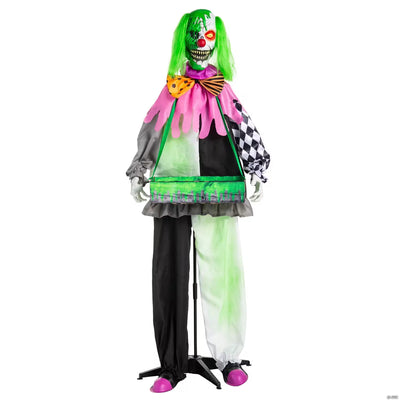 Animated Light-Up Standing Clown with Green Venom Halloween Decoration 5 Ft. 10"